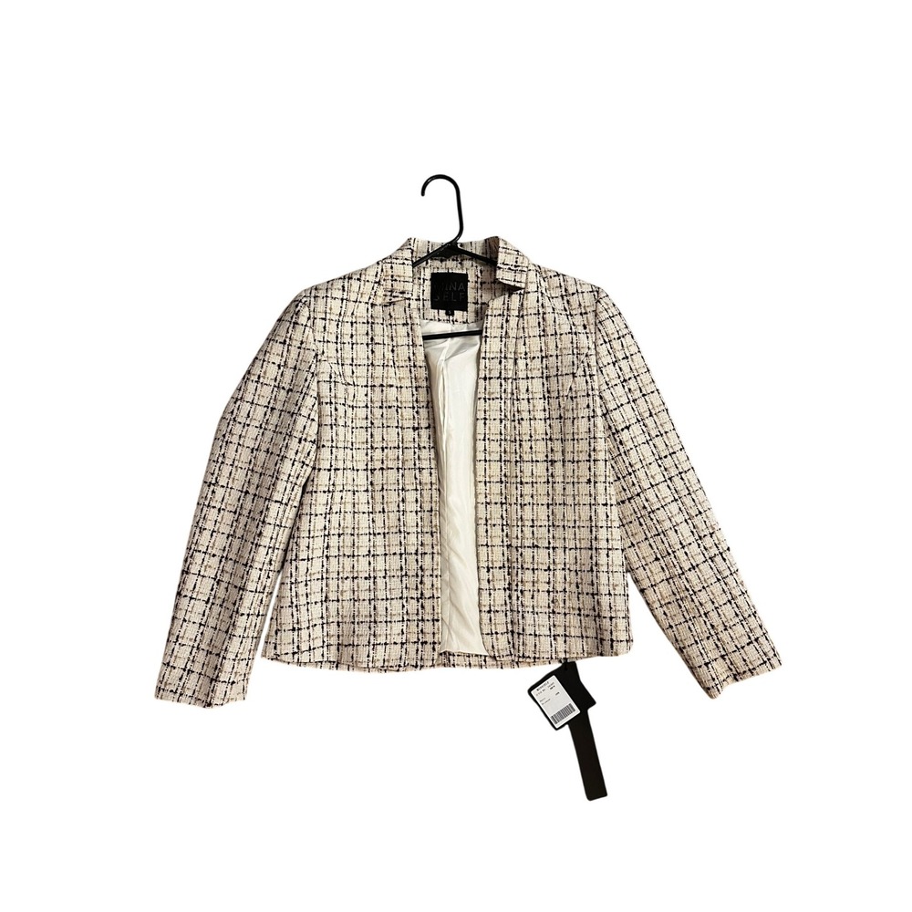 MINASELF Women's Tweed Jacket Blazer Open Front Cropped‎ Multi Color Size S